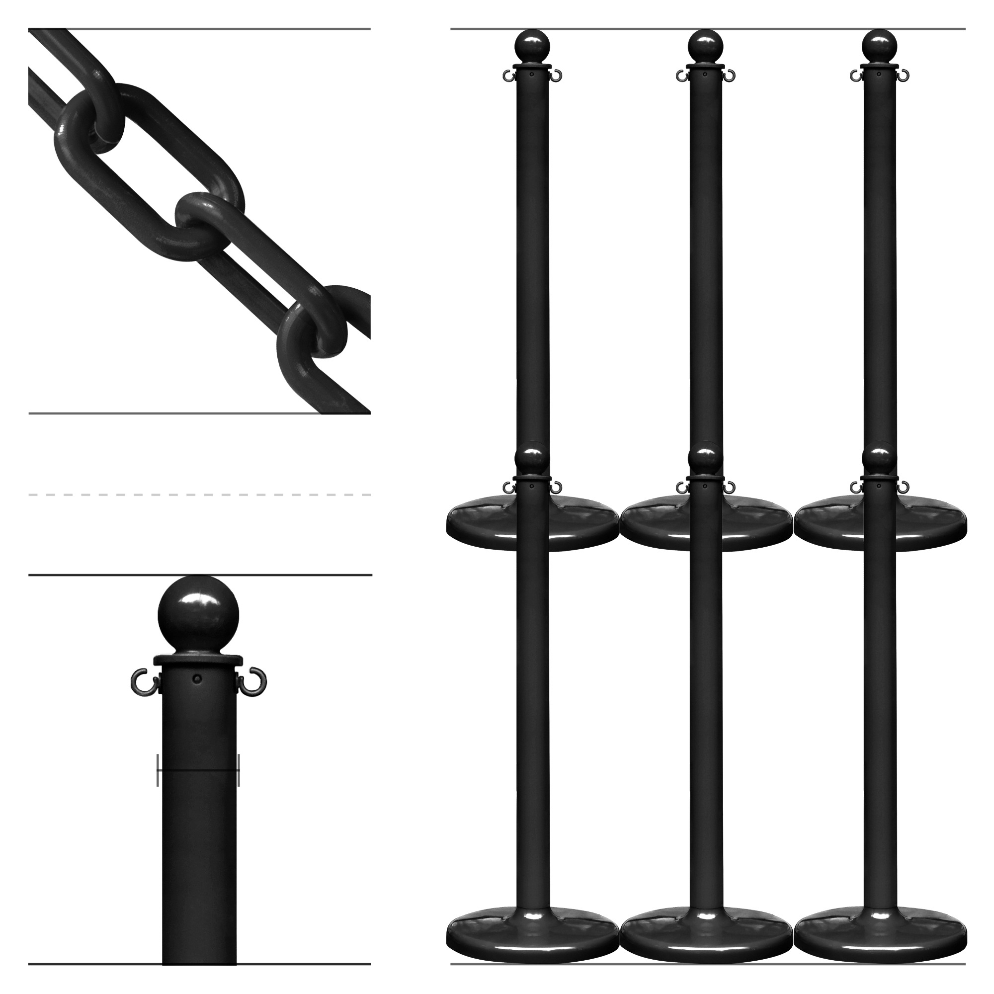 Mr. Chain Black Medium Duty Stanchion & Chain Kit — 6-Pack, UV-Resistant, Model# 71103-6